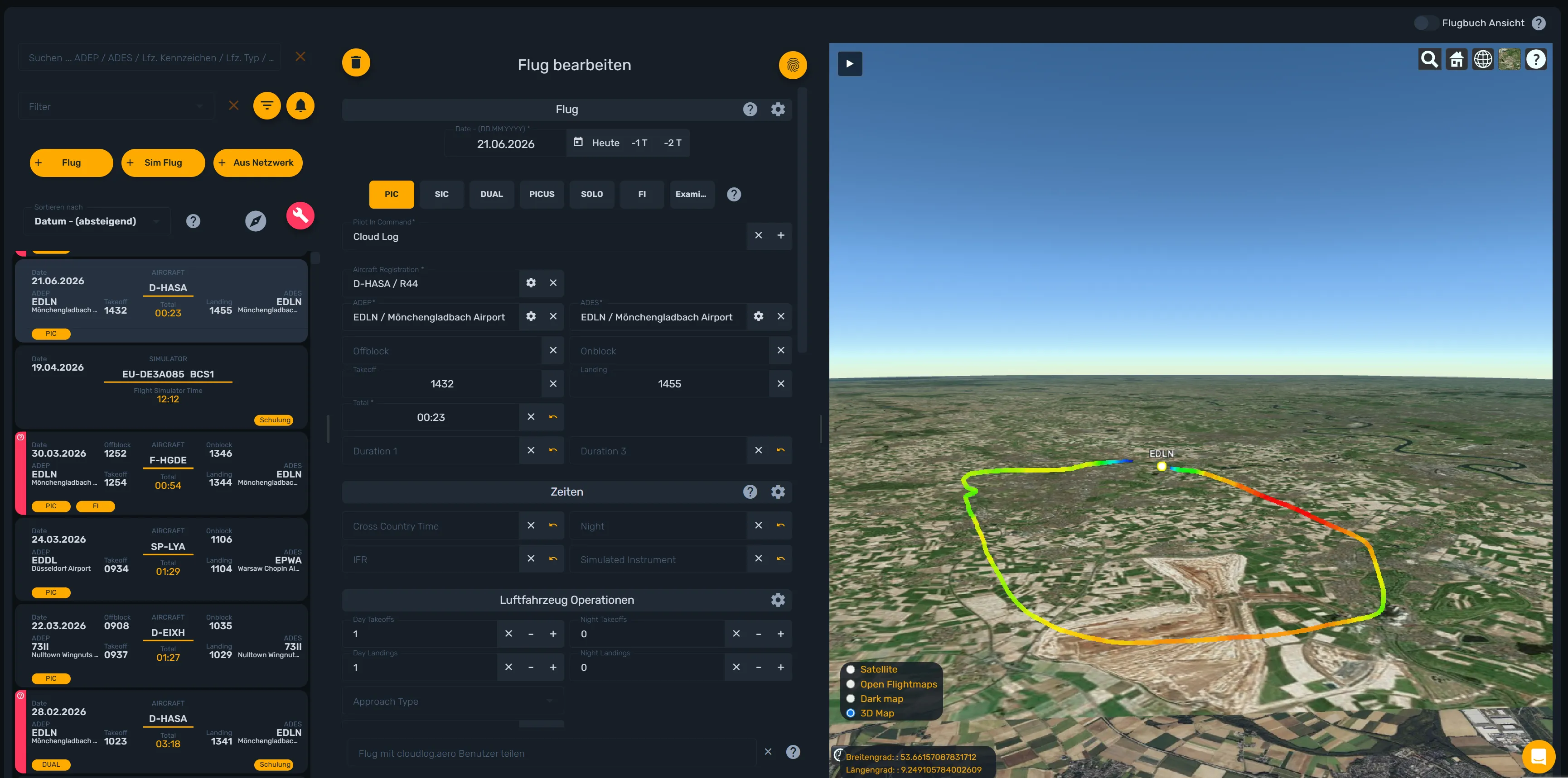 Flug aus dem ADS-B-Netzwerk erstellen: Schritt für Schritt in cloudlog.aero