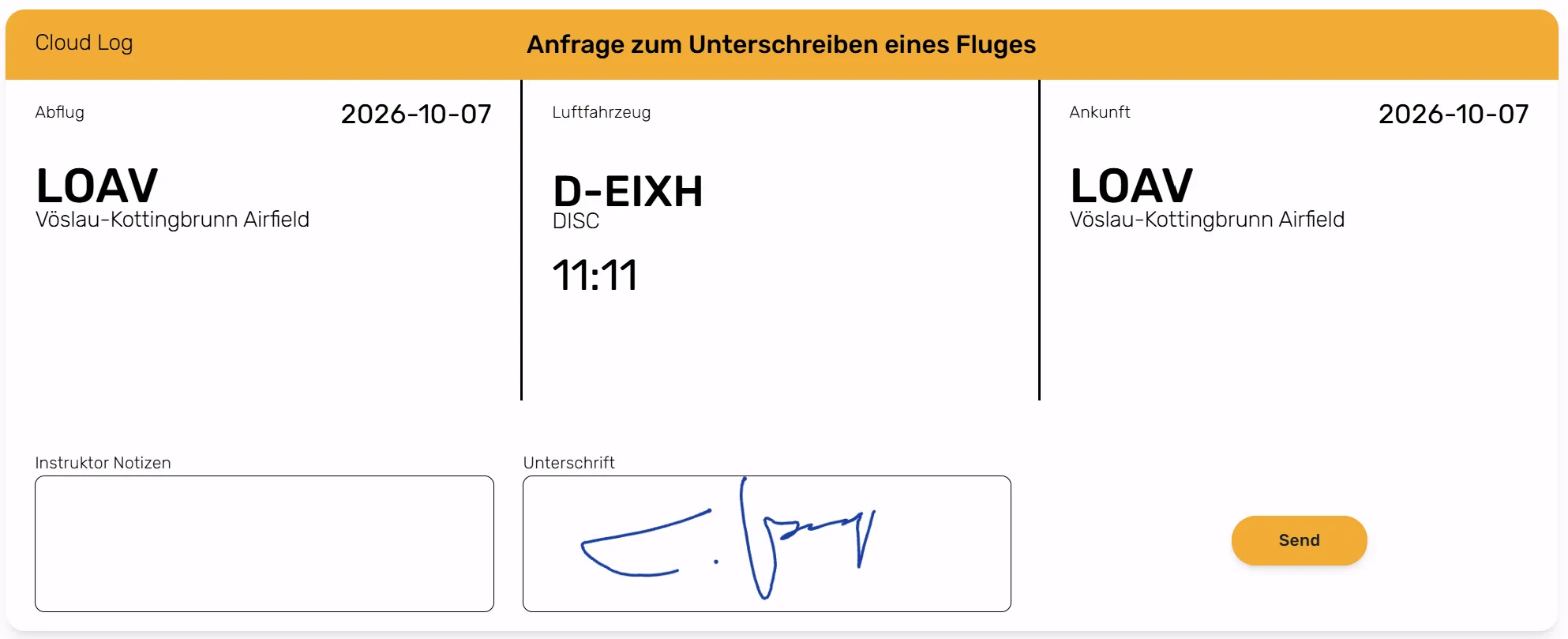 Eigenständige Seite „Anfrage zum Unterschreiben eines Fluges“ für externe Kontakte ohne cloudlog.aero Account