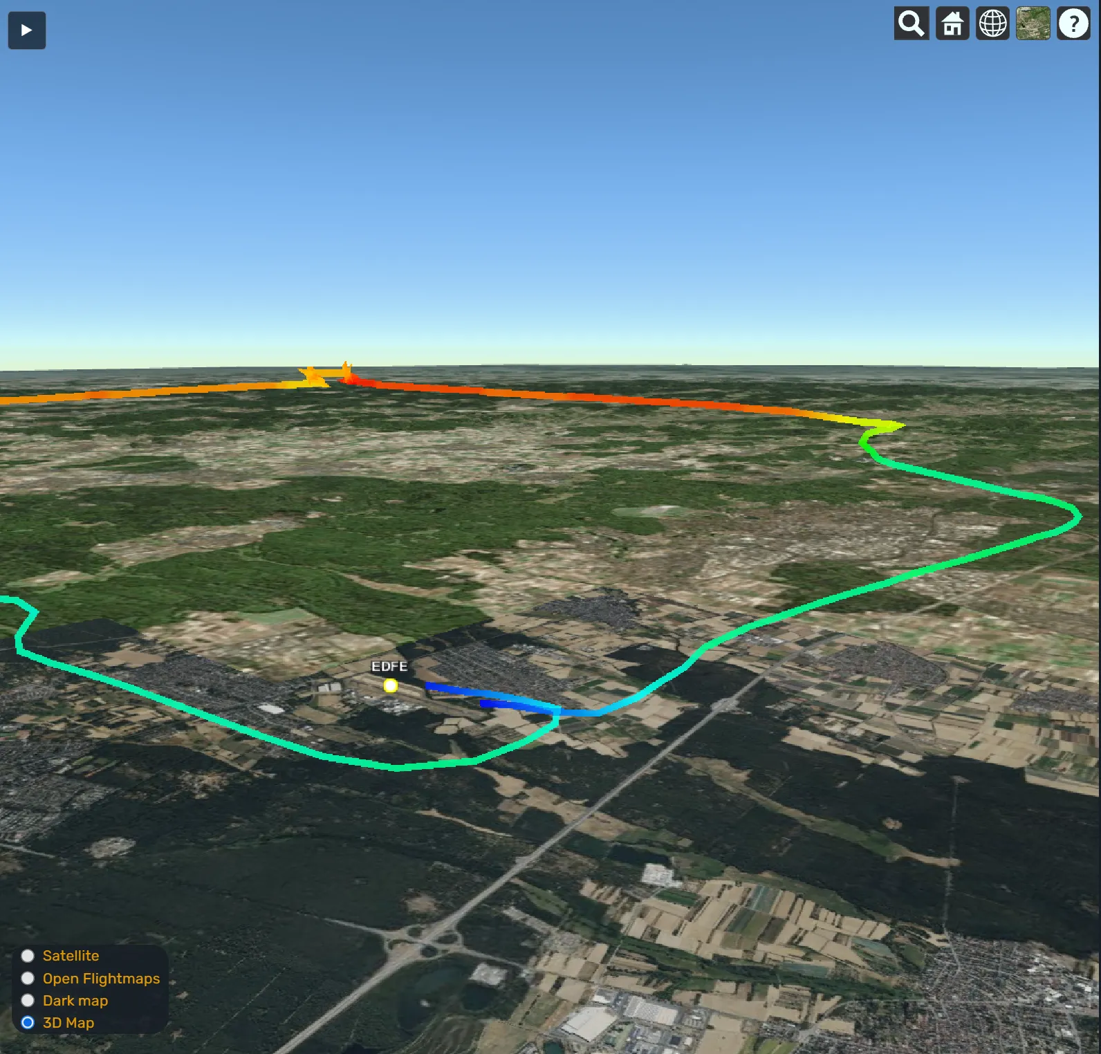 Flugspur auf dem 3D-Globus in cloudlog.aero